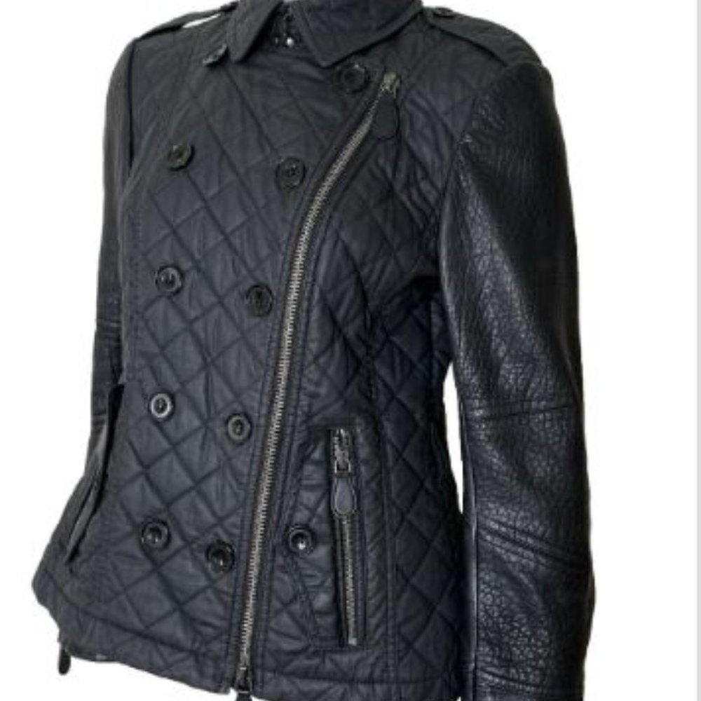 Authentic BURBERRY BRIT Quilted Lamb Leather Sleeve Jacket Quilted Fits a Large
